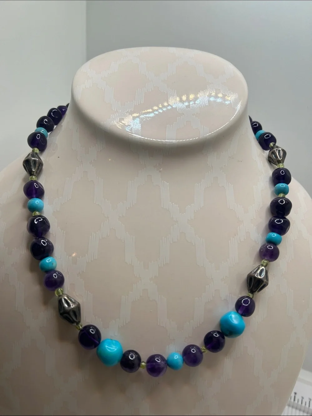 Carolyn Pollack Turquoise and Amethyst Beaded Necklace with Sterling Accents - Picture 1 of 12